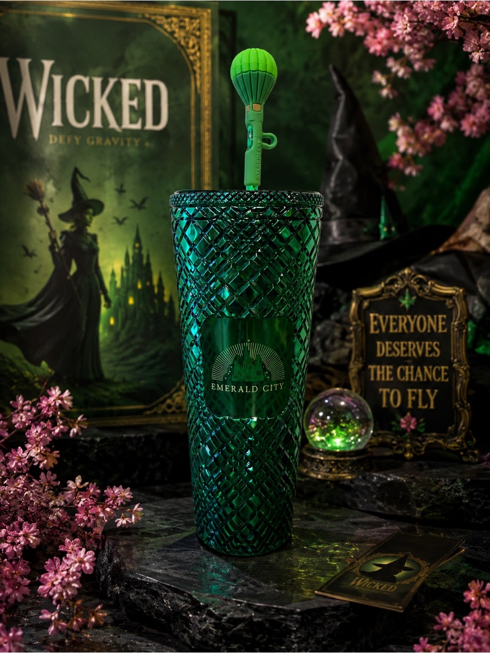 Starbucks x Wicked Emerald City 24oz Gemstone Tumbler Green Balloon Topper NWT